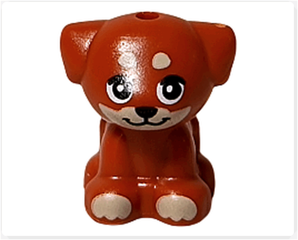 LEGO Friends 41758 アイラ（子犬）の正面。茶色の体に白いポイントがある子犬フィギュア。