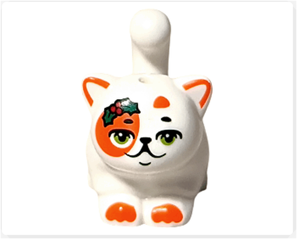 LEGO Friends 41758 チュロスの正面。白いボディにホーリー模様が描かれた猫フィギュア。