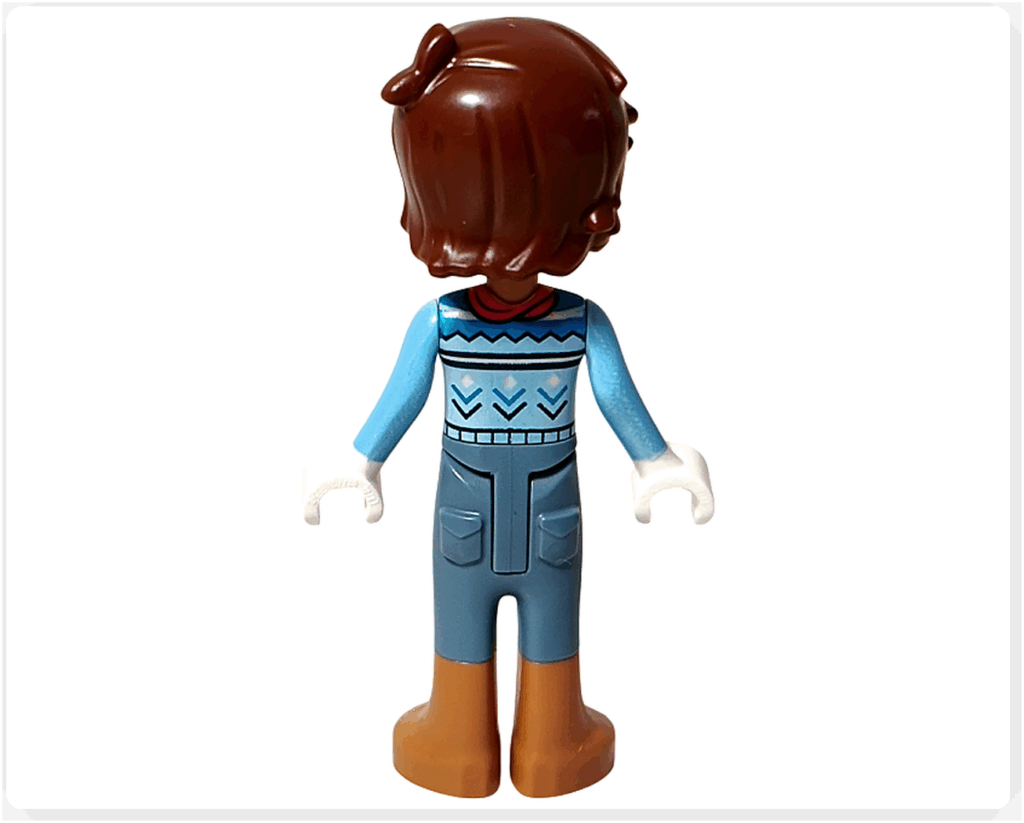 LEGO Friends 41758 レオの右側面。丸みのあるブラウンヘアと淡いブルーの袖。