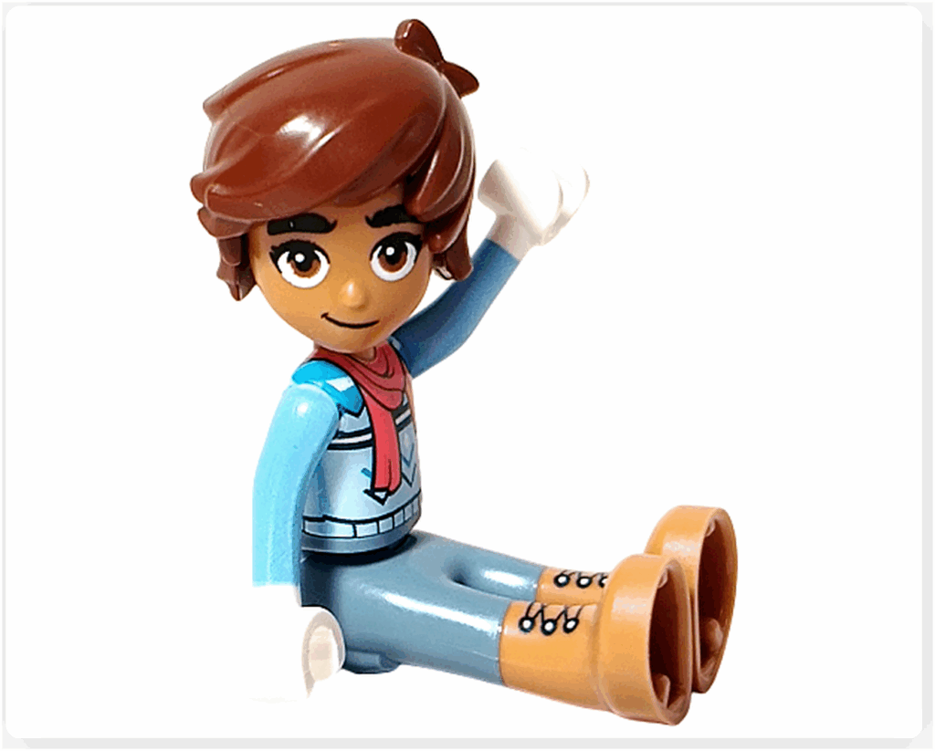 LEGO Friends 41758 レオが座りポーズで片手を上げている。
