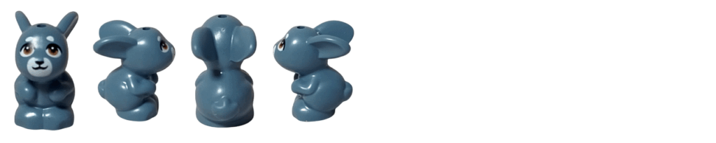 LEGO Friends 41758 メロディー（ブルーグレーのウサギフィギュア）の4方向まとめ。正面・右側面・背面・左側面を並べたギャラリー画像。