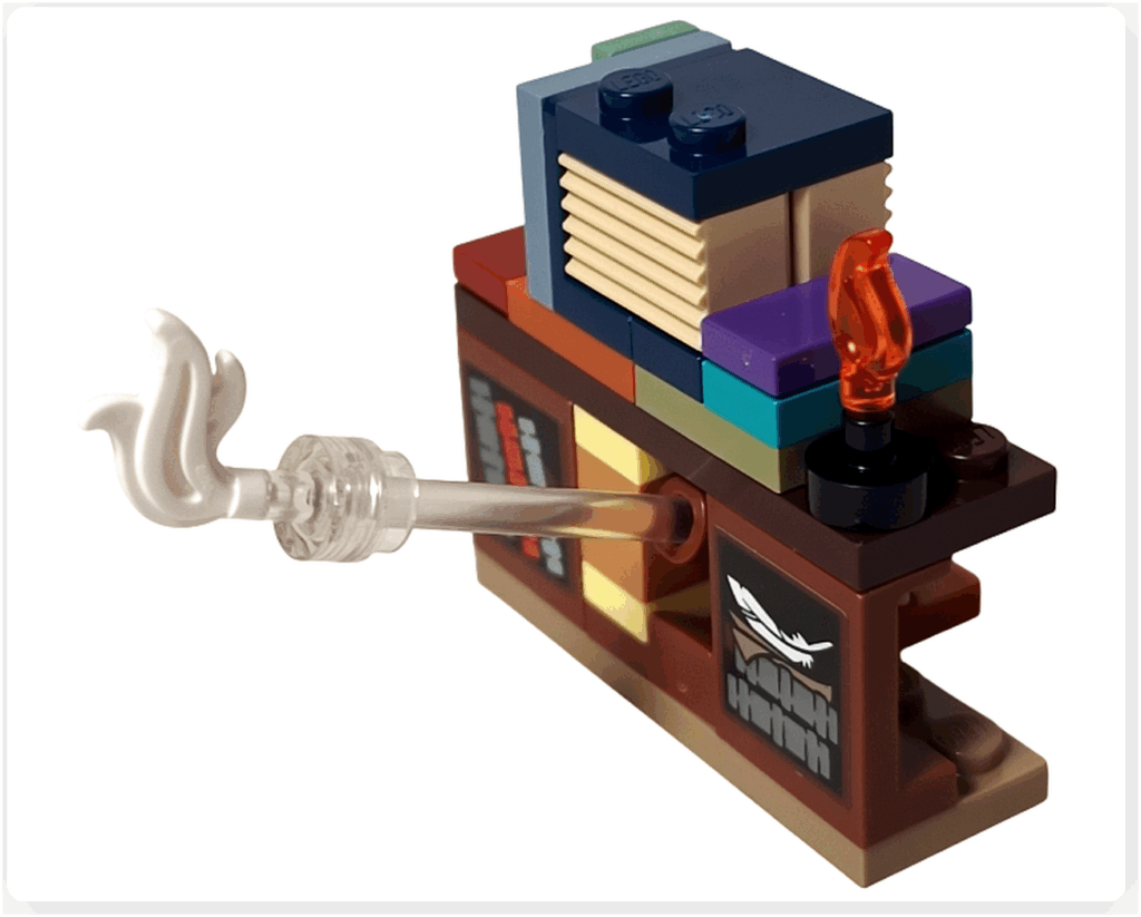 レゴ ハリー・ポッター 76442 講義台下の本棚ユニットに浮遊ギミックを組み込んでいる工程。レバー装置と本棚パーツが一体化している構造