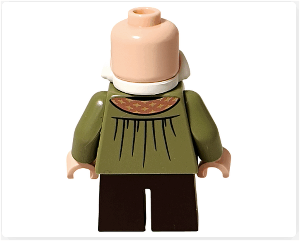 レゴ ハリー・ポッター 76442 フリットウィック先生ミニフィグの背面。背中のストール風プリントと衣装の細かな模様が確認できる。