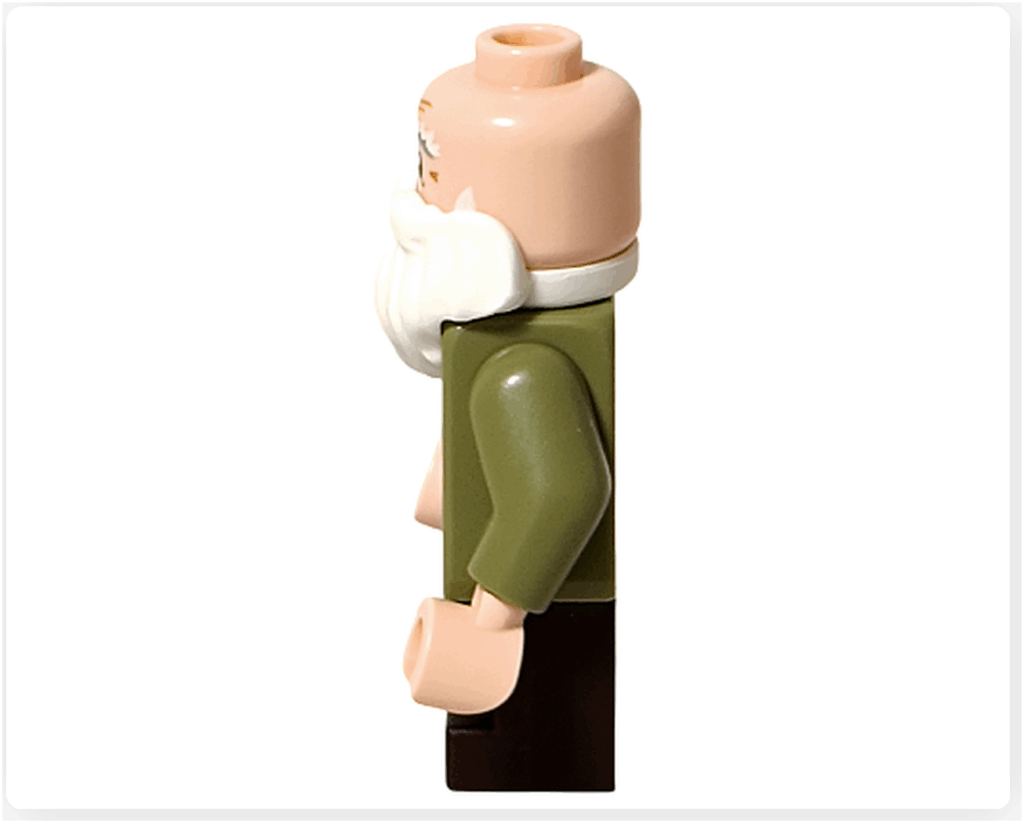 レゴ ハリー・ポッター 76442 フリットウィック先生ミニフィグの側面（反対側）。ボリュームのあるひげと上着のデザインが分かる角度。