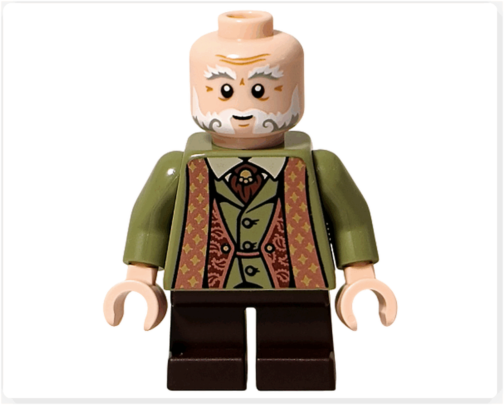 レゴ ハリー・ポッター 76442 フリットウィック先生ミニフィグのひげパーツなし前面。落ち着いた表情と細かいベストのプリントがはっきり見える。