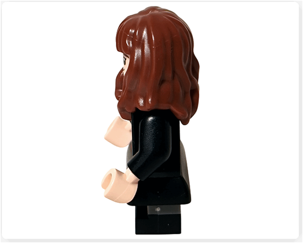レゴ ハリー・ポッター 76442 のハーマイオニー・ミニフィグ側面（反対側）。髪のカールと黒いローブの線が確認できる。