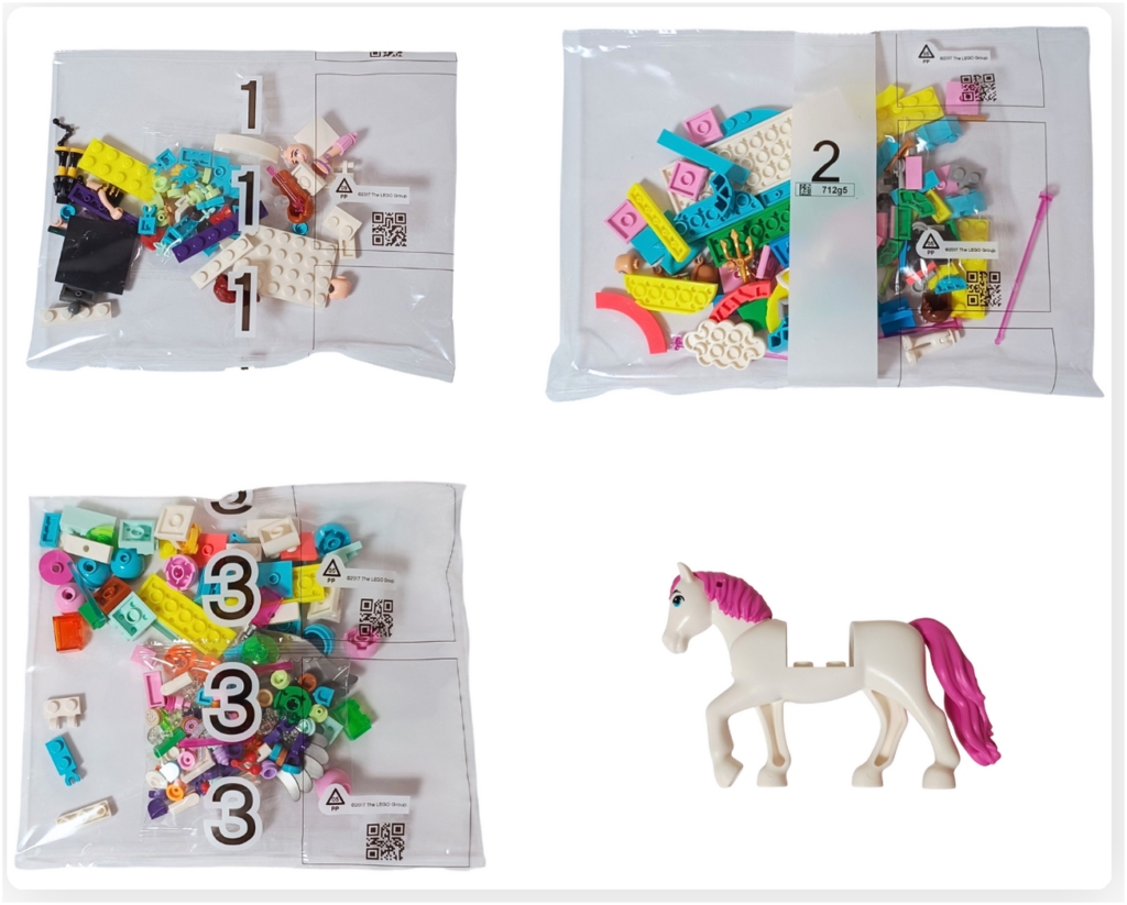 レゴ フレンズ 42661「ユニコーンと妖精のコスプレパーティー」組立用パーツ袋3つとペリウィンクのベース
