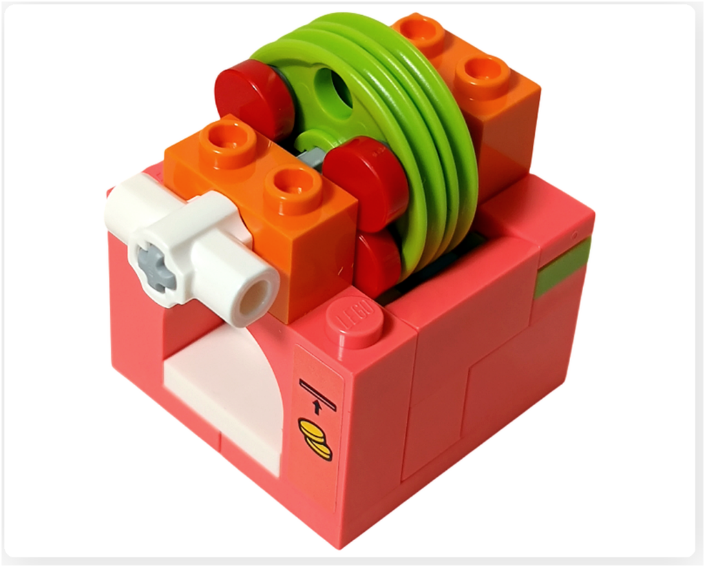 レゴ フレンズ 42674 フローズンドリンク店のガチャギミックを外装ブロックに組み込んだ組立途中の様子。