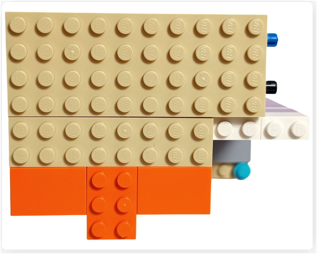 レゴ フレンズ 42674 組立レビュー第1部の上階床パーツ写真。フローズンドリンクのお店の上部に、2階テラスへつながる床構造を組み立てた状態。