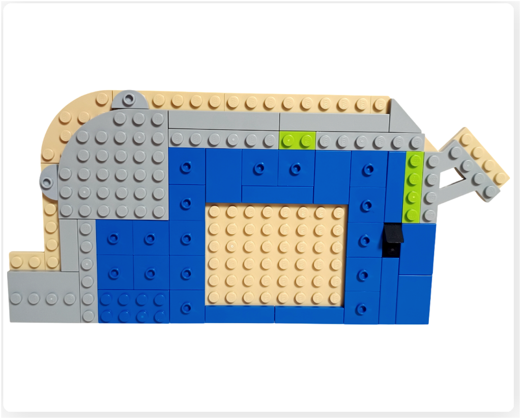 レゴ フレンズ 42674 組立レビュー第2部の1階コミックショップ床装飾写真。ベースプレート上に曲線パーツやカラータイルを配置し、床の下地装飾を組み立てた状態。