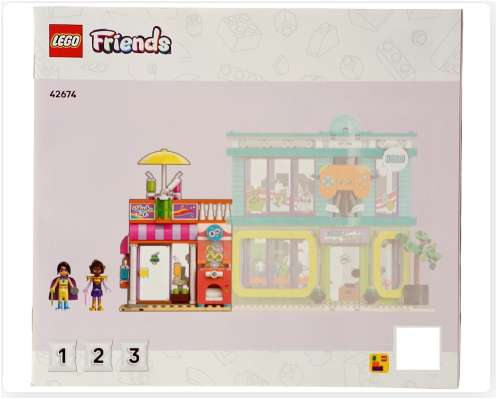 レゴ フレンズ 42674「コミックショップとゲームセンター」組立説明書1 表紙 フローズンドリンク店