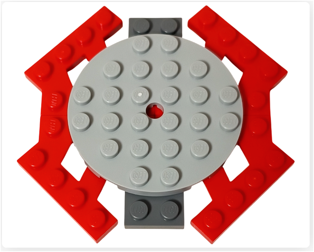 レゴ 40778 雪のあずまや(Winter Gazebo)の組立工程。袋3の天井パーツで、中央に円形のグレーのプレートと、左右に赤い縁取りパーツが配置されている。