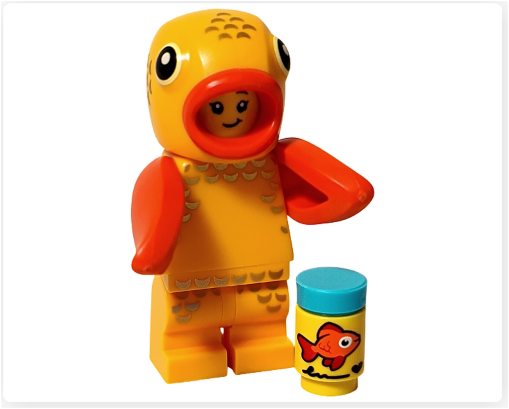 レゴ コレクタブル 71051「ミニフィギュア シリーズ28」金魚のコスチューム 両手上げ 金魚のエサ付き