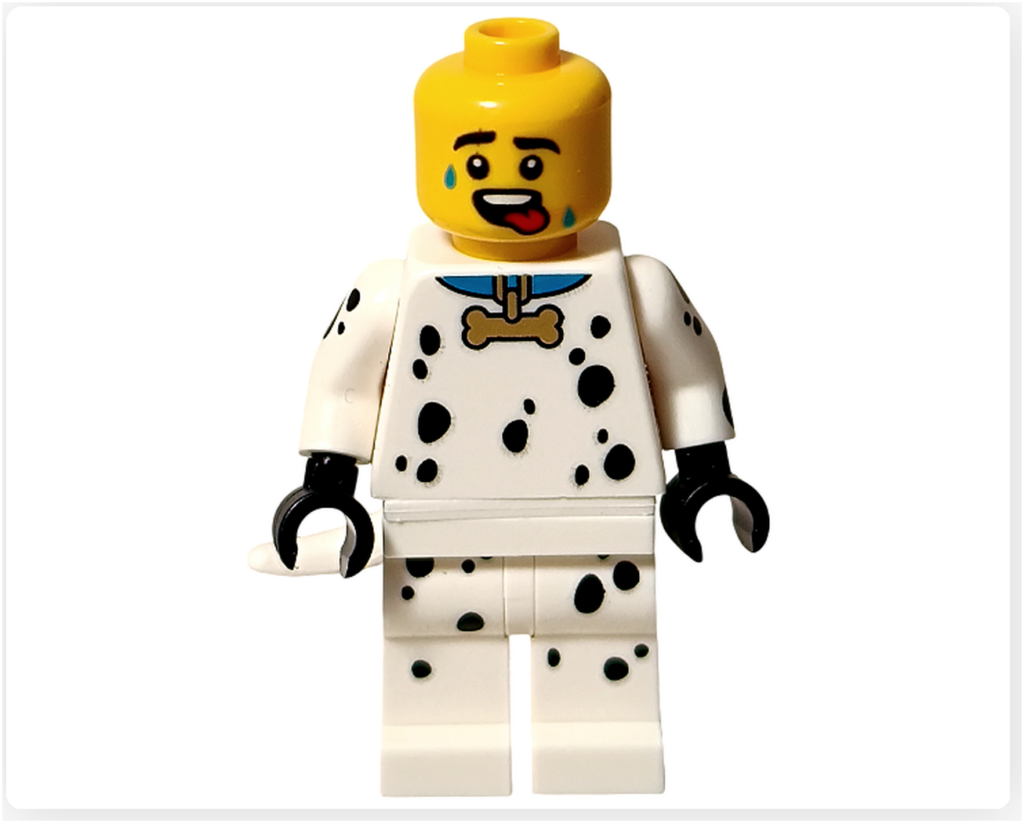 レゴ コレクタブル 71051「ミニフィギュア シリーズ28」ダルメシアンのコスチューム ミニフィギュア 被りものを外した表情①