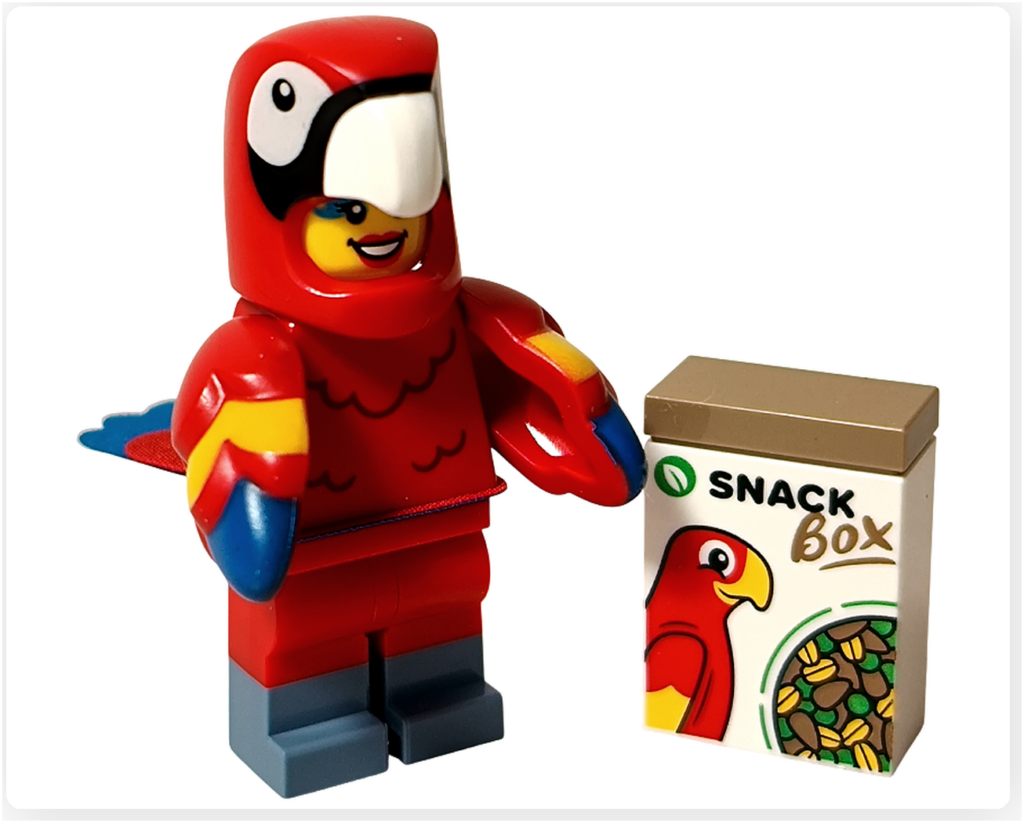 レゴ コレクタブル 71051「ミニフィギュア シリーズ28」オウムのコスチューム ミニフィギュア 両手上げ トリのエサ付属