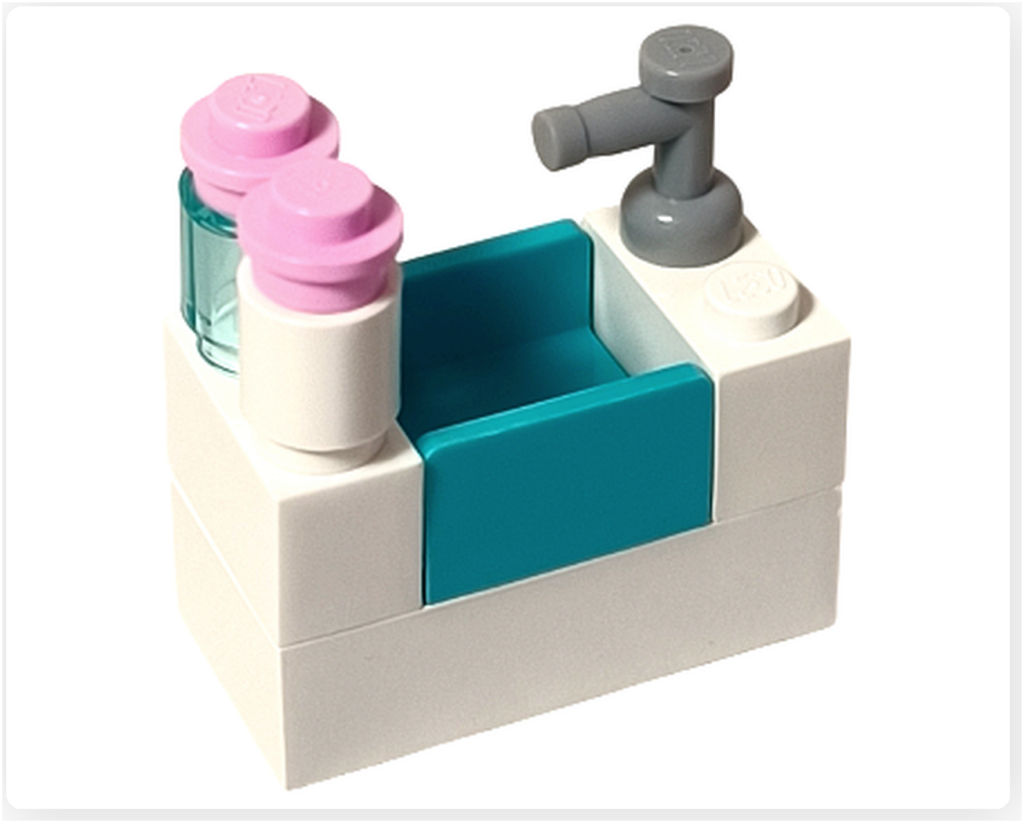 レゴ フレンズ 3930「アウトドアベーカリー」流し台に洗剤パーツを配置した状態