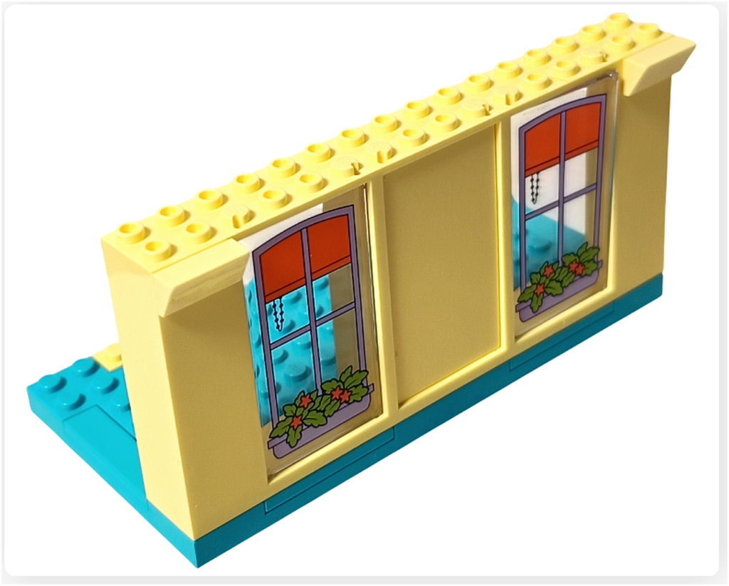 レゴ フレンズ 41724「ペイズリーのおうち」2階正面壁の組立。黄色の壁に窓パーツが2つ並んで取り付けられている。