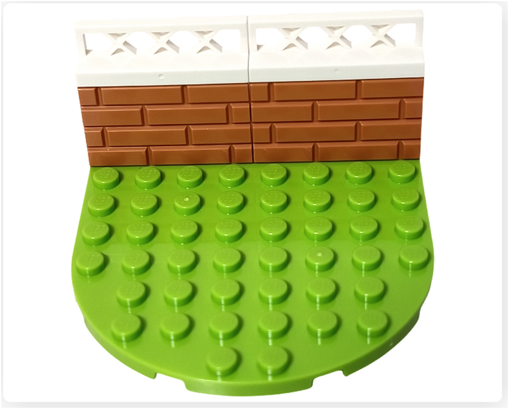 レゴ フレンズ 41724「ペイズリーのおうち」緑色の円形プレートにレンガ調の壁を組み合わせた、くつろぎスペースのベース部分