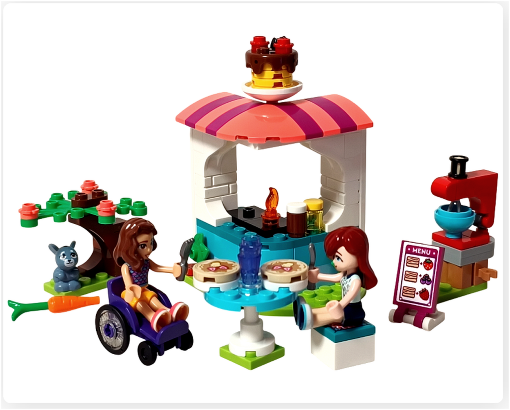 レゴ フレンズ 41753 「パンケーキ屋さん」 組立レビュー 締め 完成シーン パンケーキ屋とミニドール 全体写真