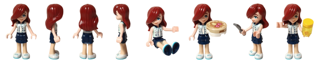 レゴ フレンズ 41753「パンケーキ屋」 ミニドール ペイズリー ポーズ一覧 正面・側面・座り・パンケーキ・フォーク・調味料