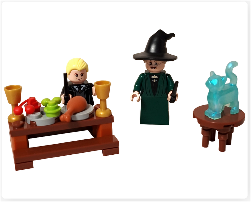 レゴ ハリー・ポッター 76460 「ホグワーツ城 組分け帽子の儀式」 袋2 完成 長机と丸テーブル ミニフィグ配置全体