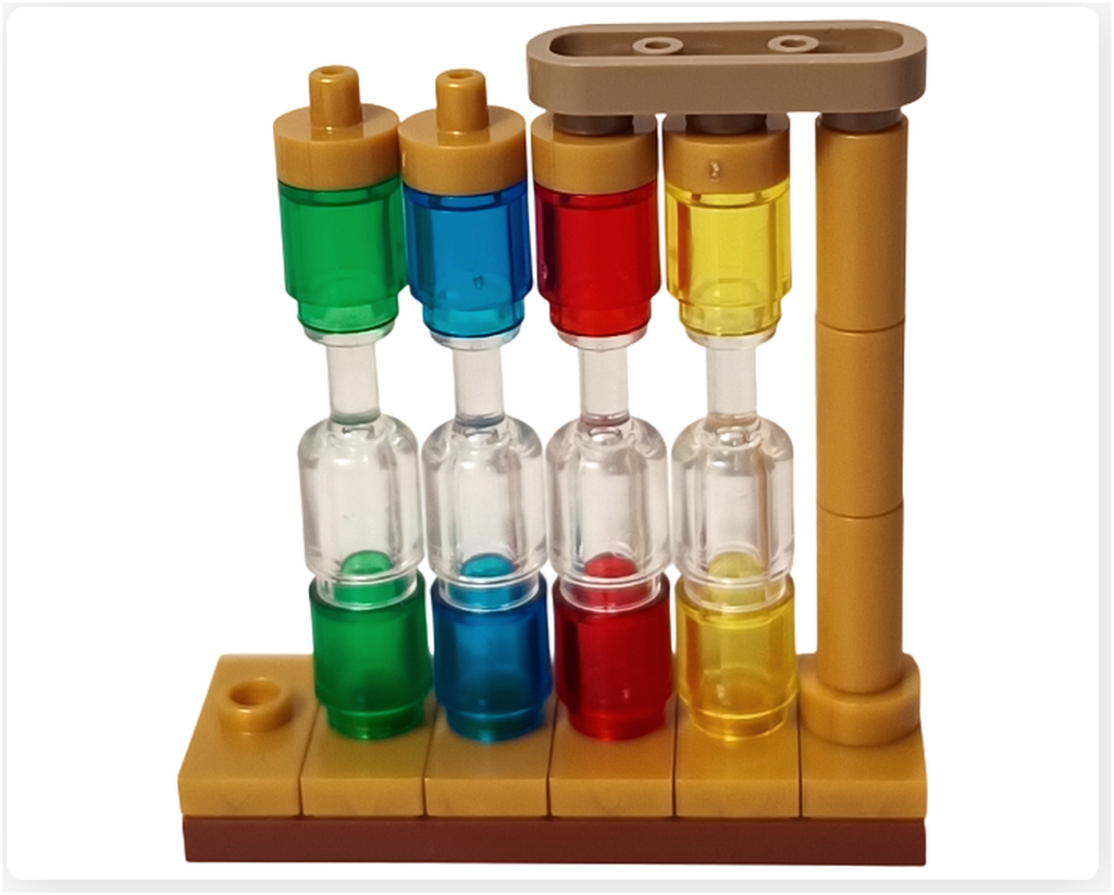 レゴ ハリー・ポッター 76460 「ホグワーツ城 組分け帽子の儀式」 袋3 試験管棚 完成 四寮カラーのボトル配置 正面