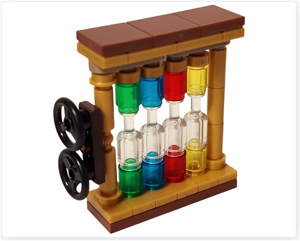 レゴ ハリー・ポッター 76460 「ホグワーツ城 組分け帽子の儀式」 袋3 カラフルな棚 完成 側面ギミックと四寮カラー