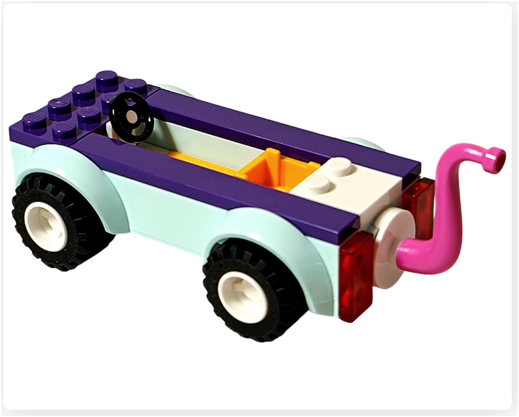 レゴ フレンズ 41439「ねこのペットサロンカー」 組立レビュー しっぽパーツを装着した後部とテールライトの様子