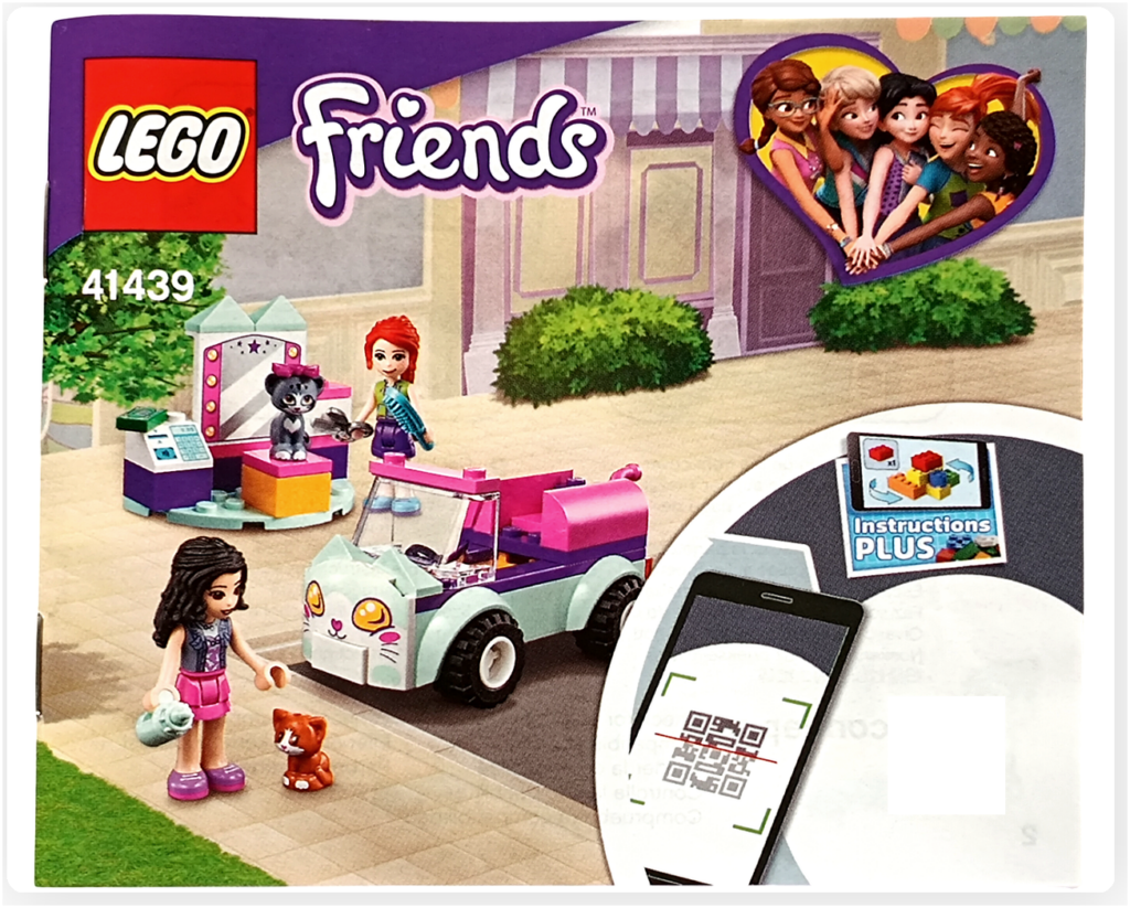 レゴ フレンズ 41439「ねこのペットサロンカー」 組立レビュー 組立説明書表紙に掲載された完成モデルの場面