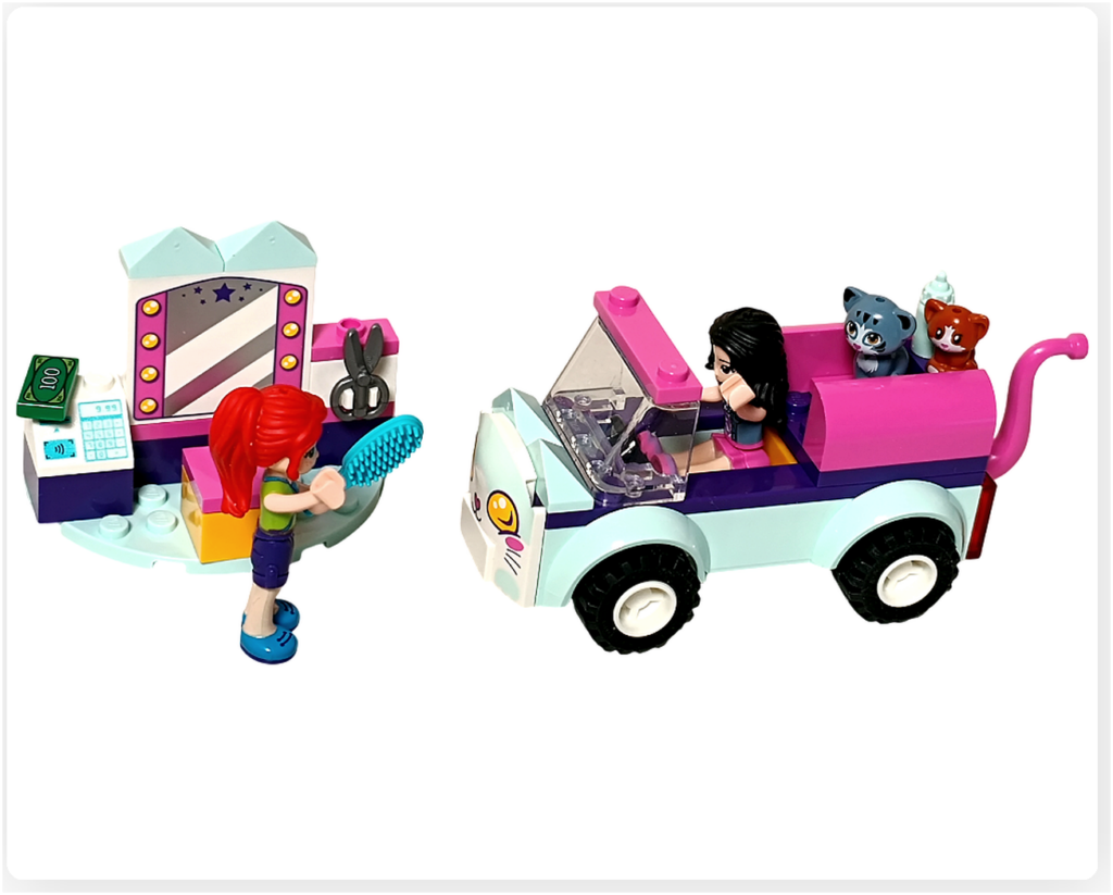 レゴ フレンズ 41439「ねこのペットサロンカー」 総合案内 サロンを開きミアとエマと親子ネコが並ぶ到着場面