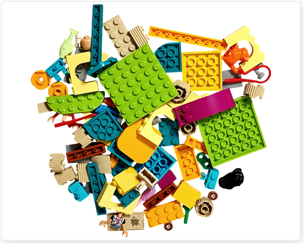 レゴ フレンズ 42612「ネコちゃんランド」 組立レビュー 開封後に広げた各種パーツの全体配置シーン