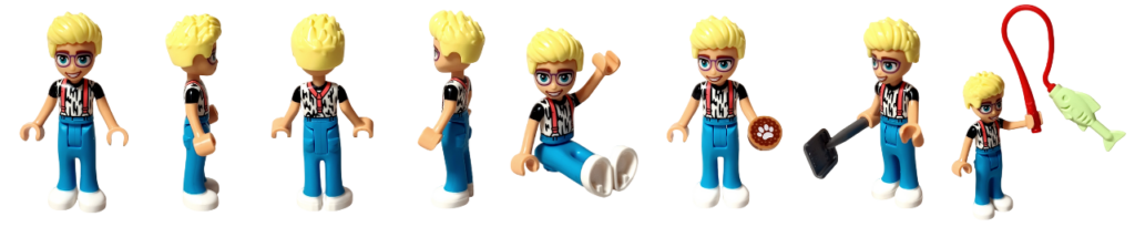 レゴ フレンズ 42612「ネコちゃんランド」 ミニドール紹介 オリーの正面・側面・背面と座りポーズや小物を持った姿の一覧サムネイル画像