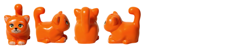 レゴ フレンズ 42612「ネコちゃんランド」 動物フィギュア紹介 パウンドケーキの正面・側面・背面としっぽを上げた姿の一覧サムネイル画像