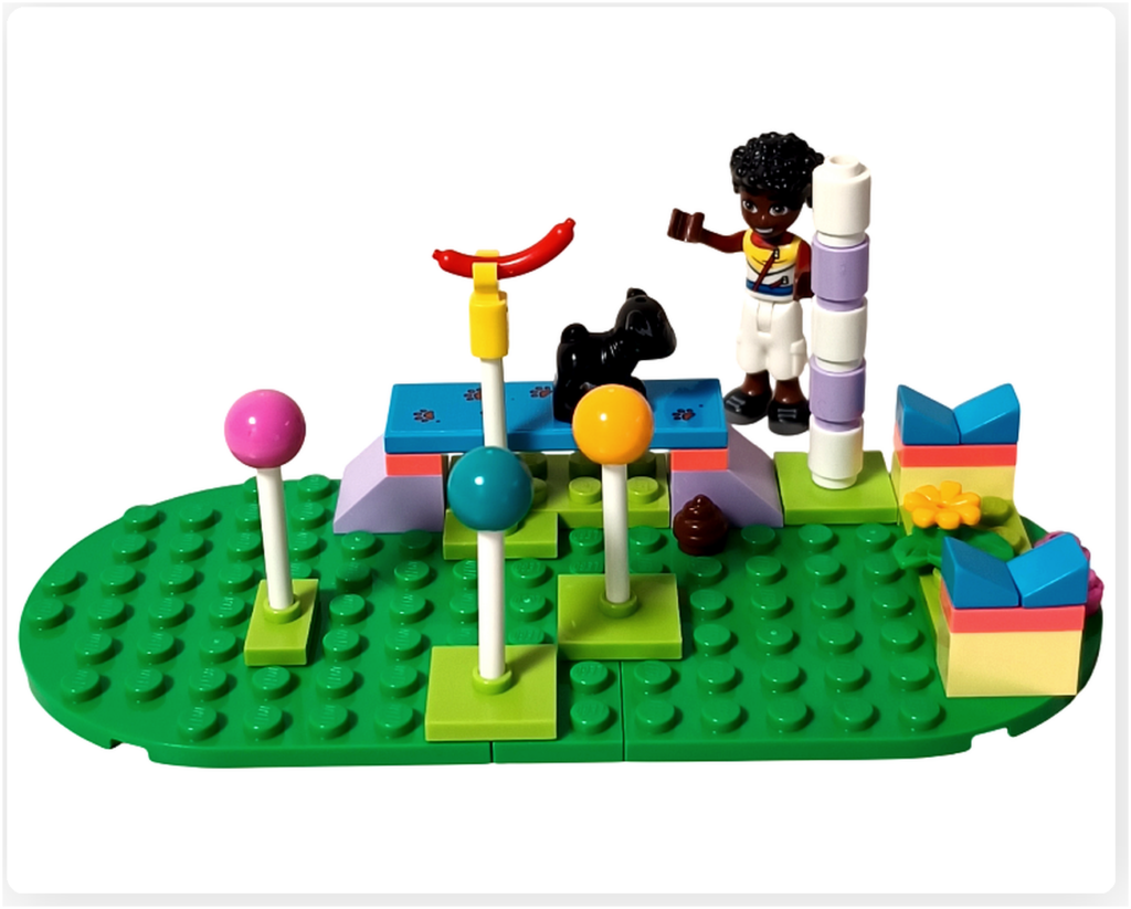 レゴ 41727 ワンちゃんレスキューセンター ダッシュがアジリティエリアでリハビリするシーン 屋外トレーニング設備