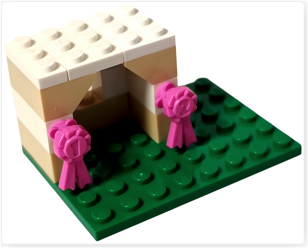 レゴ 3934 パピーハウス パピーハウスの犬小屋組み立て途中。壁部分と表彰リボンが取り付けられた状態