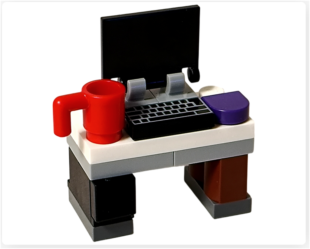 レゴ 60381 シティ アドベントカレンダー 2023 12日目 PCデスク 完成正面 モニター キーボード マグカップ付きデスク