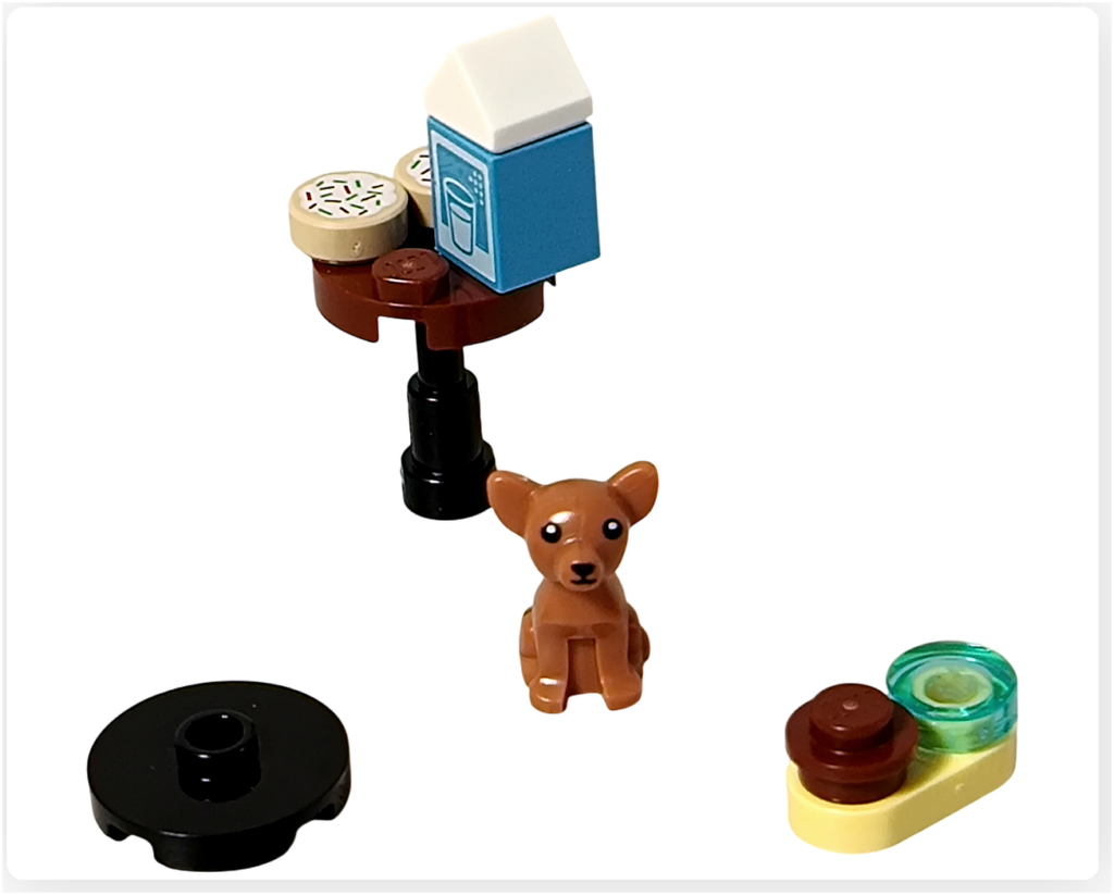 レゴ 60381 シティ アドベントカレンダー 2023 20日目 子イヌとクッキー組立途中 ミルクとクッキーのスタンドを製作中