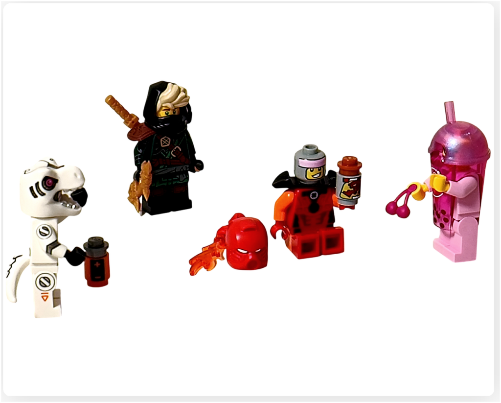 レゴ 71052 ミニフィギュア シリーズ29 第3部の仲間たち ロボットT-レックス・タピオカドリンクのコスプレイヤー・バイオニクルのコスプレイヤー・ミステリアスなローニンと付属アイテム