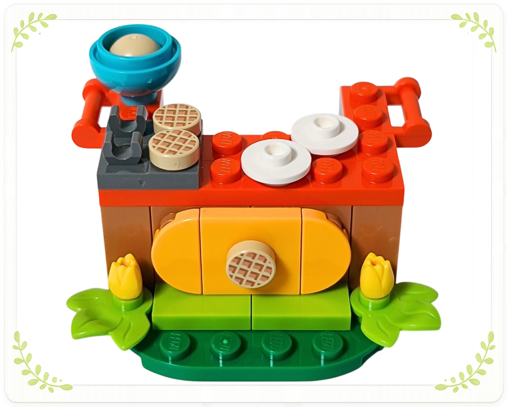 レゴ 30696 オータムのワッフル屋さん ボウルの生地と食器に置いたワッフル