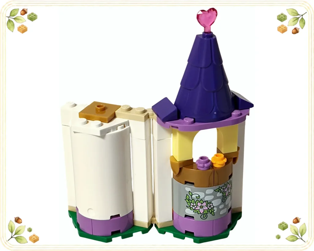 レゴ 41163 ラプンツェルと小さな塔 紫色の屋根と透明ピンクのハートを取り付けた塔