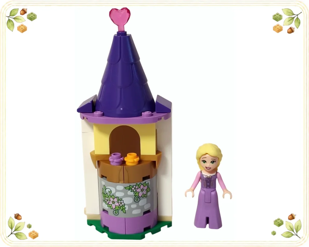 レゴ 41163 ラプンツェルと小さな塔 花模様の壁と紫色の屋根を備えた完成形とラプンツェル