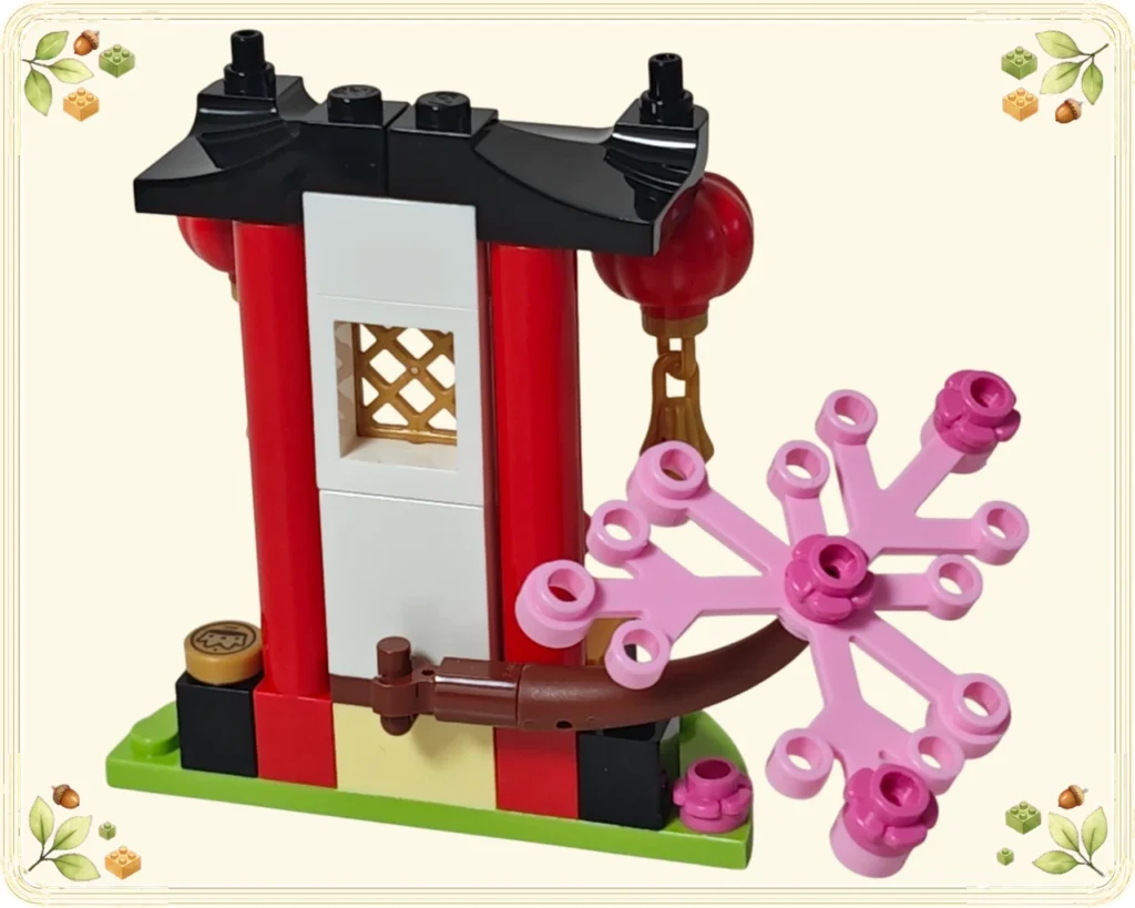 レゴ 43208 ジャスミンとムーランの冒険 ピンクの花の枝を取り付けた祠の後ろ姿