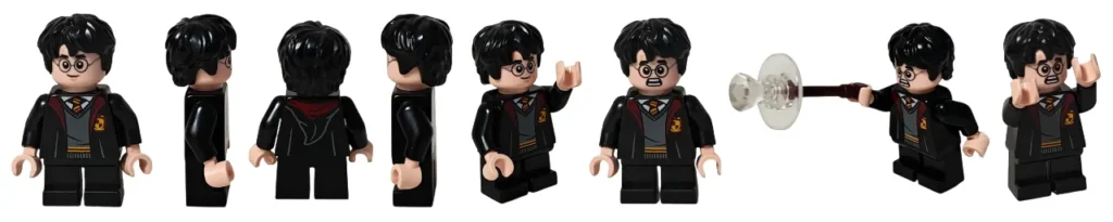 レゴ 76441 ハリー・ポッターの正面・側面・背面と魔術パーツを使う姿をまとめたミニフィグ紹介サムネイル