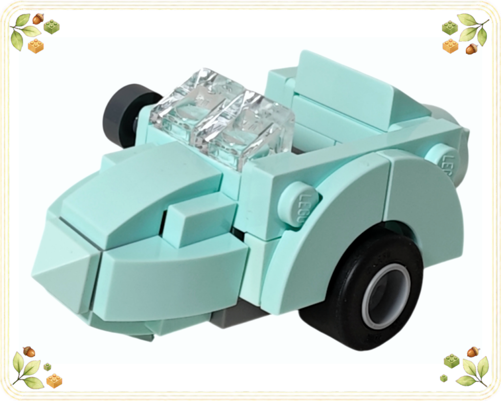 レゴ 76459 ハグリッド&ハリーのプリベット通りの脱出劇 アクア系の外装と車輪を取り付けたサイドカーの単体完成状態