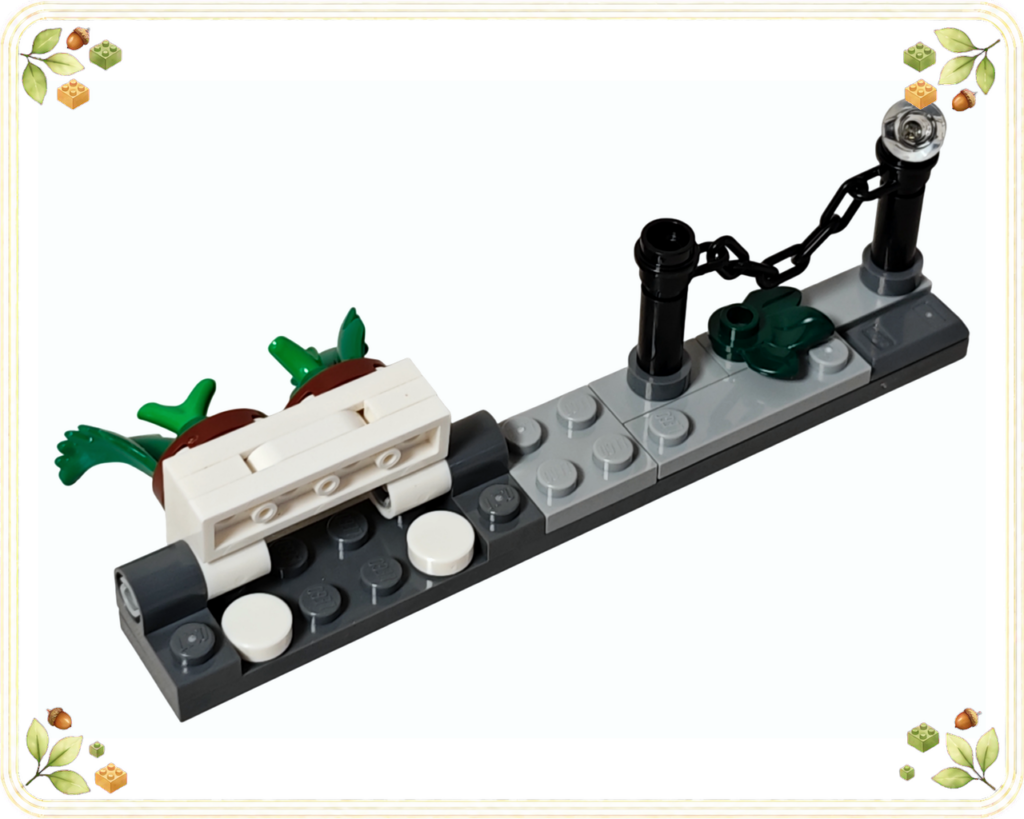 レゴ 76459 ハグリッド&ハリーのプリベット通りの脱出劇 プリベット通りの鉢植えが立つ通常位置と倒した状態の比較